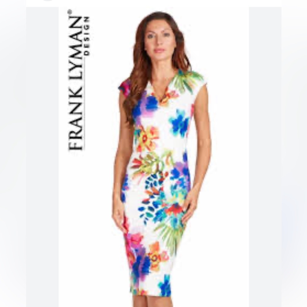 Frank Lyman Design Watercolor Floral Sleeveless Sheath Dress Midi Sz 12 - Picture 3 of 8